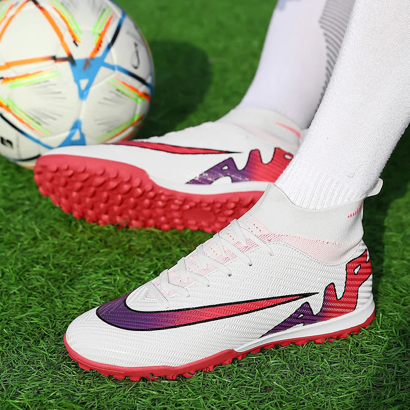 Professional Men High Ankle Football Boots Soccer Cleats TF/FG Training