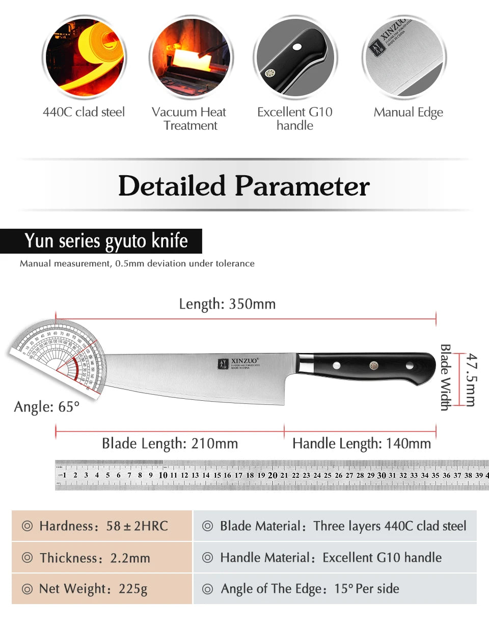 210mm Chef Knife 3 Layer 440C Core Clad Steel Kitchen Knives Stainless Steel