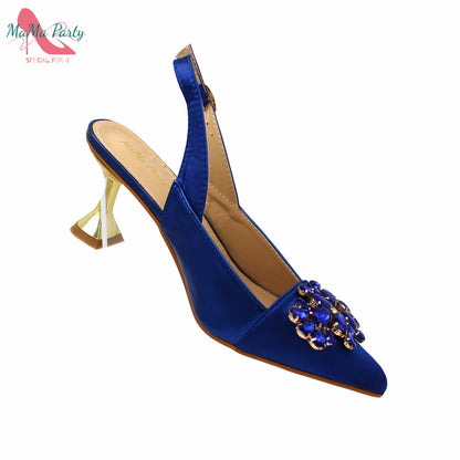 Royal Blue High Heel Sllingbacks Ladies Sandal Shoes Matching Bag Set For Nigerian Women Wedding Party Pump