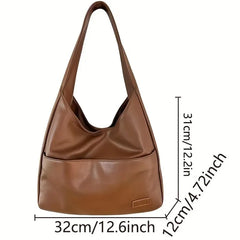 Women Hobo Bag Simple PU Leather Solid Shoulder Bag Fashion