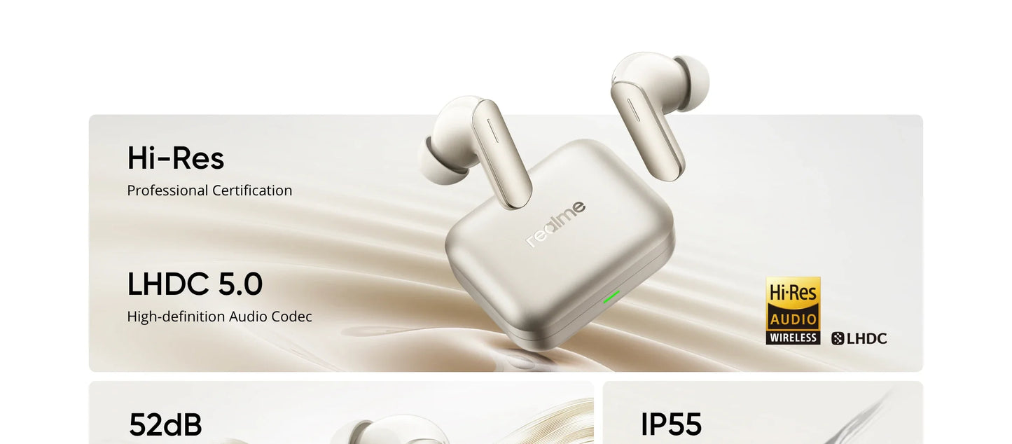 Global Version realme Buds Air 7 TWS Earphone 52dB Noise Cancellation 52 Hours Battery Life 12.4mm Bass Driver LHDC 5.0 IP55