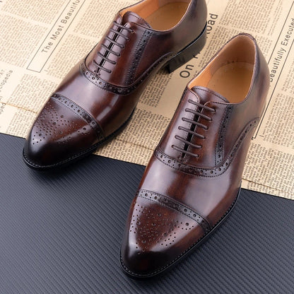 Classic Brogue Shoe Men's Business Suits Matches New Style Genuine Cowhide Handmade Formal Office Wedding Party Mans Dress Shoes