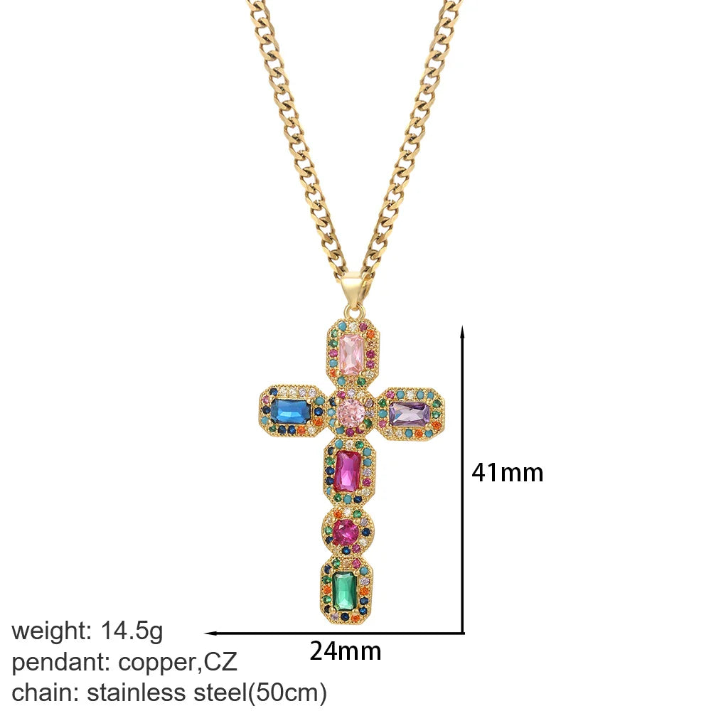 Cross Women's Pendant Collar Gold Color Our Lady Choker Jesus Necklace for Women Long Stainless Steel Chain Amulet Collars