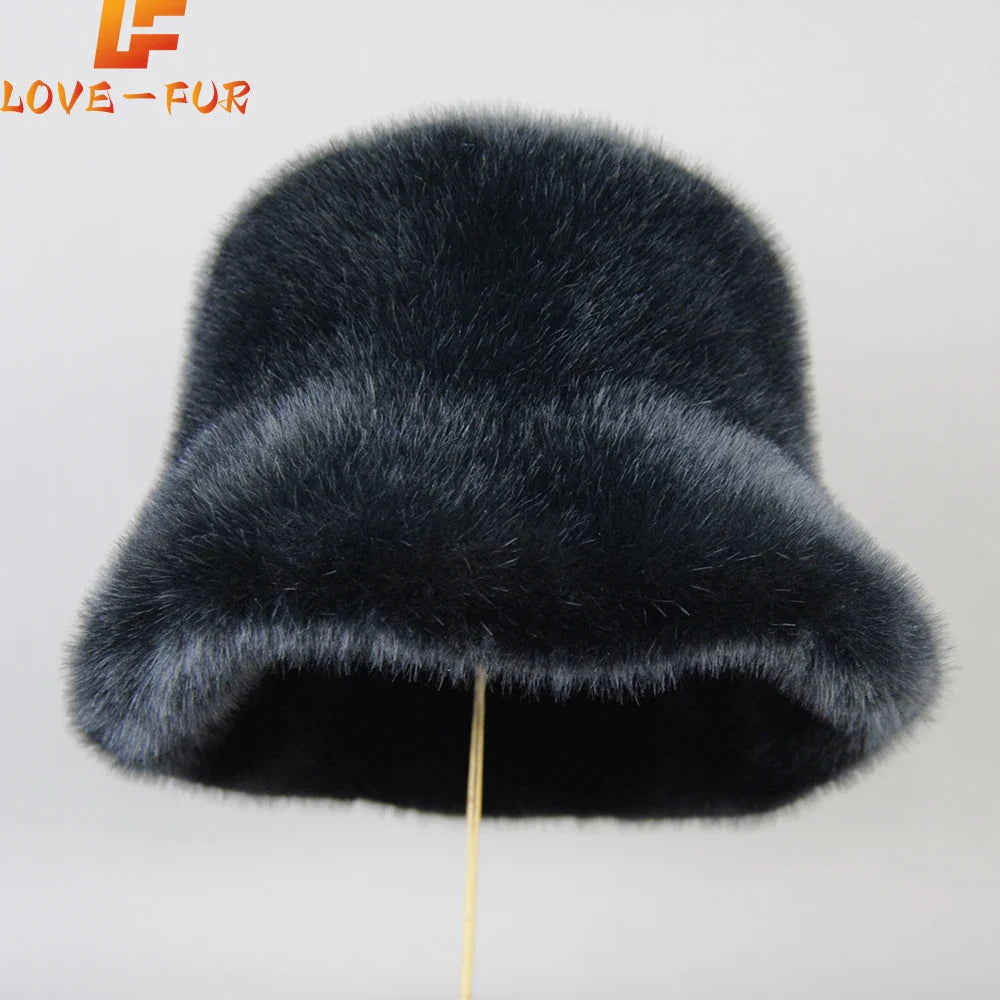 False Mink Fur Berets Elegant Women's Winter Caps New Design Fashion Artificial Fur Hats Knitted Warm False Mink Fur Beanies Hat