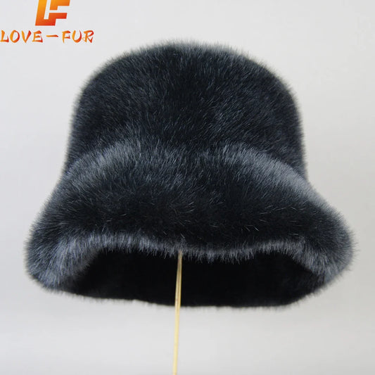 False Mink Fur Berets Elegant Women's Winter Caps New Design Fashion Artificial Fur Hats Knitted Warm False Mink Fur Beanies Hat