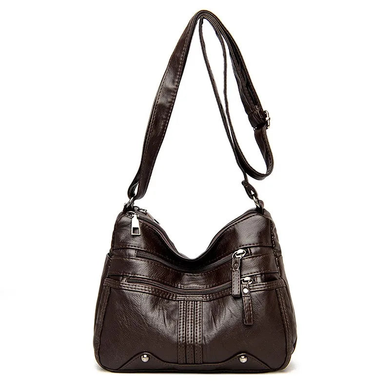 Women's Soft Leather Shoulder Bags Multi-Layer Classic Crossbody Bag