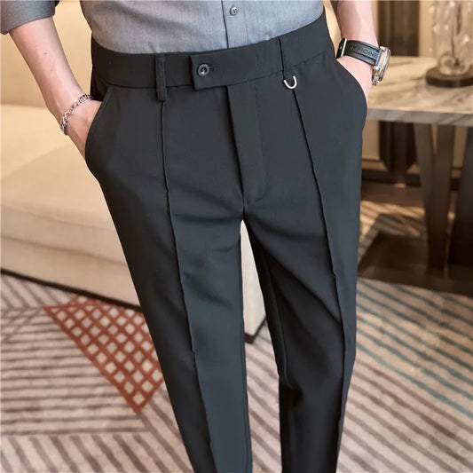 Dress Pants For Men Fashion Belt Design Stretch Waist Big Size Suit Pants Elegant Casual