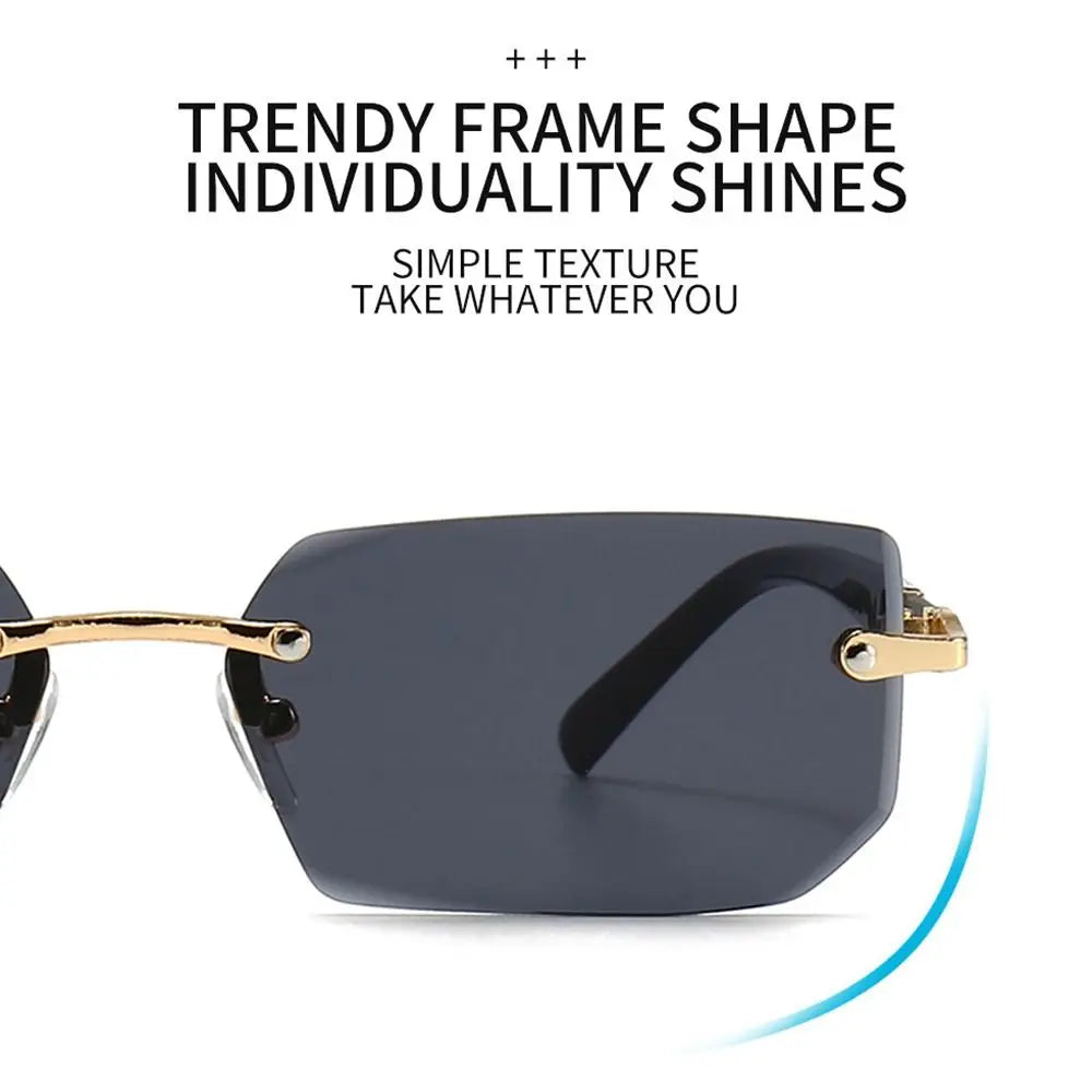 Rimless Sunglasses Rectangle Fashion Popular Women Men Shades Small Square Sun Glasses For Female male Summer Traveling Oculos