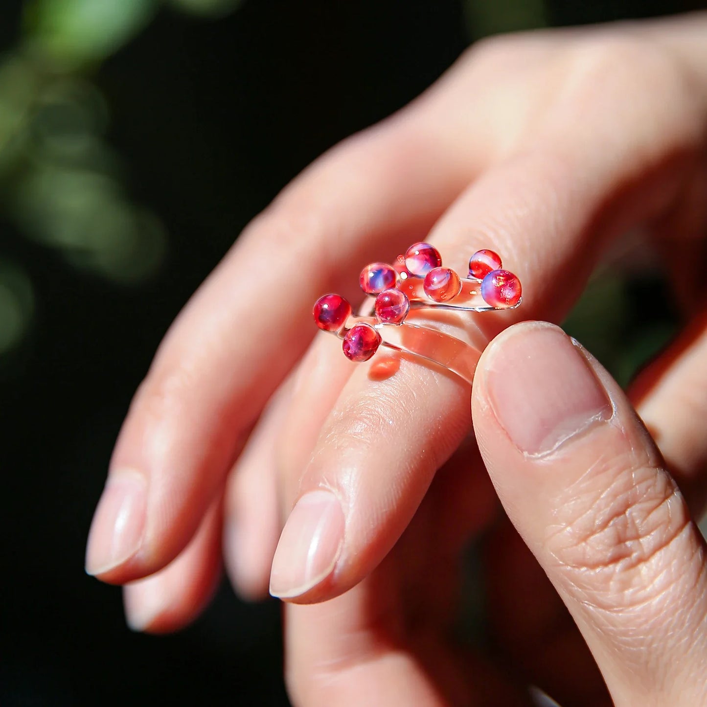1pc Handcrafted Rainbow Glass Dewdrop Ring Colorful ball Ring Couple's Personalized High-end Round Ring Women Party Jewelry