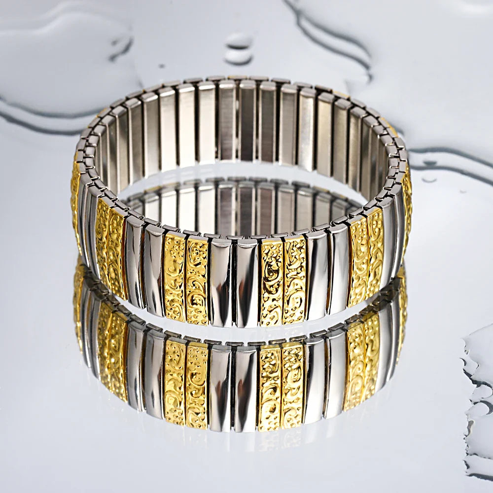 Freetry 18K Gold Plated Stainless Steel Adjustable Bracelet Fashion Elastic Metal Bracelet Trendy Jewelry Accessories Official