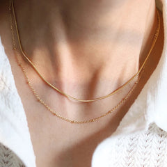 Stainless steel Double layered stacking chain necklace Women Choker jewelry