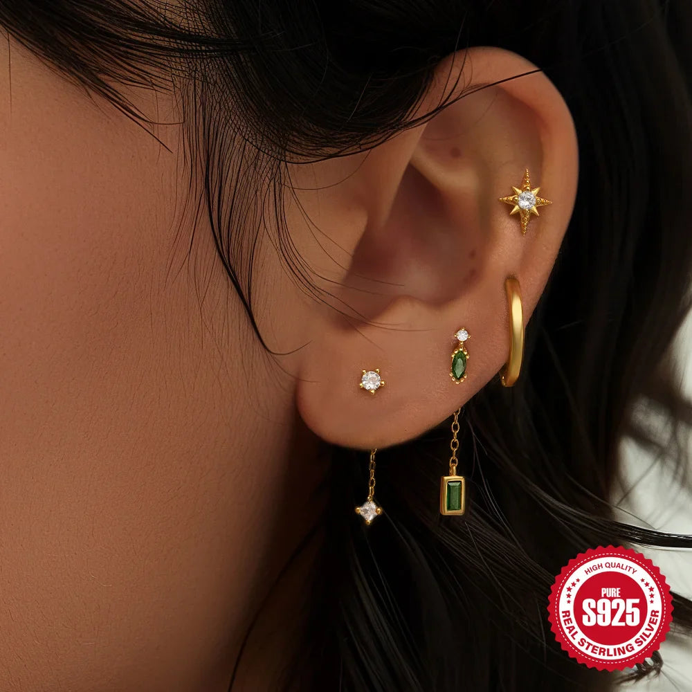 CANNER Set Double Layer Smooth Classic Hoop Earrings For Women 925 Sterling Silver Ins Flower Color Zircon Earrings Fine Jewelry
