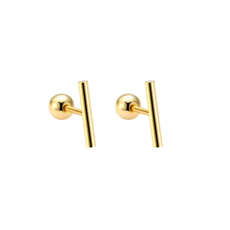 WANTME 925 Sterling Silver Fashion Simple Golden Flower Beads Small Stud Earrings for Women Teen Piercing Jewelry Accessories