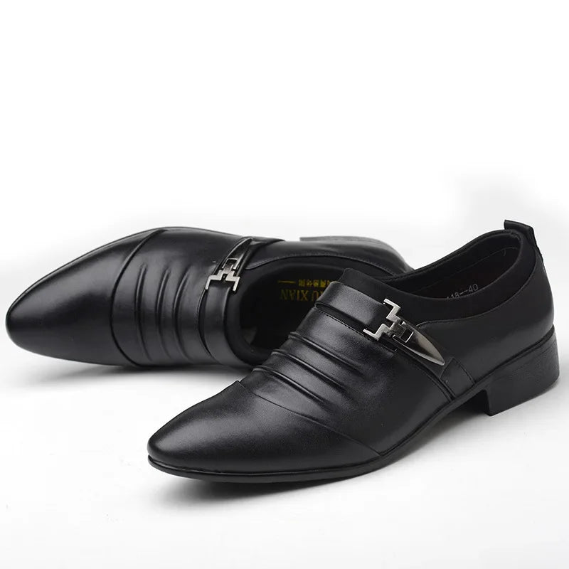 Classic Business Casual Men's Formal Wedding Shoes Men's Dress Shoes Black Leather Shoes, Men Plus Size Pointed Toe