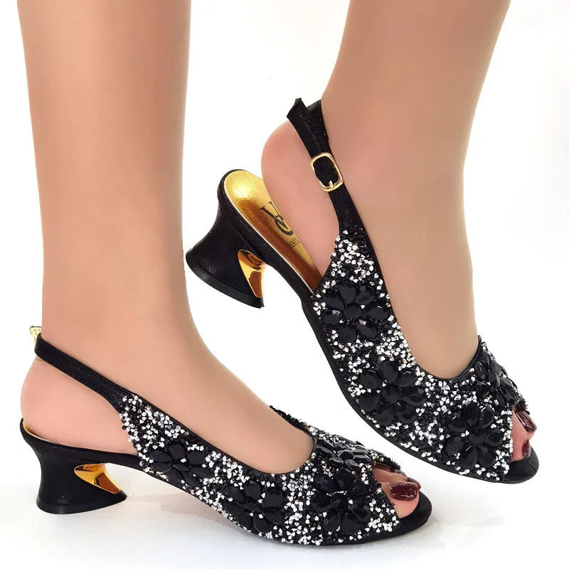 Italian Design Floral Full Diamond Fashion Woman High Heel Wedding Banquet