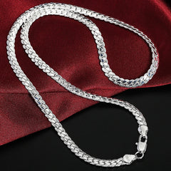 925 Sterling Silver 6mm Side Chain 8/18/20/22/24 Inch Necklace For Woman