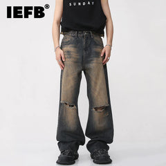 Jeans Summer High Street Men's Wide Leg Denim Pants Gradient Straight Trousers