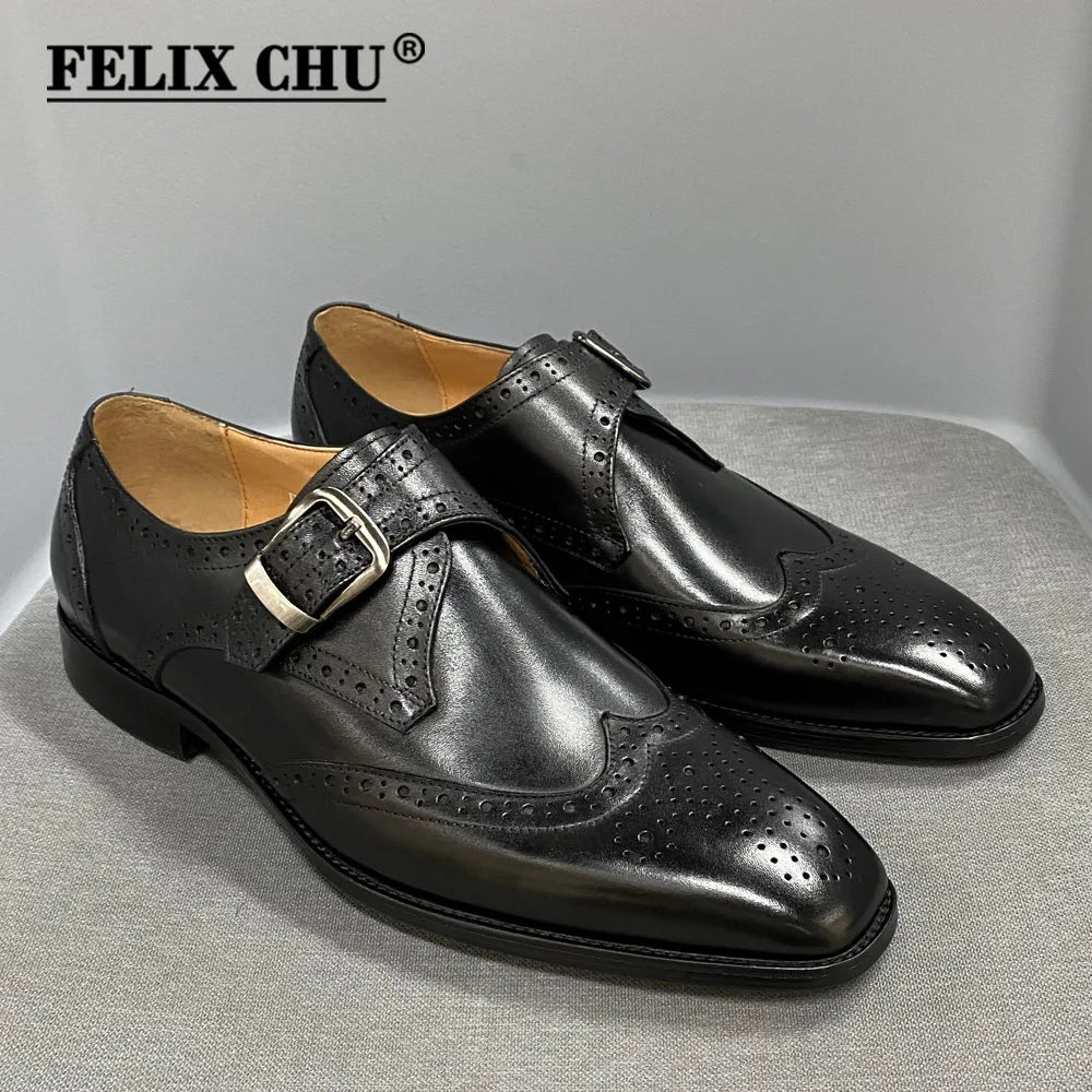 Luxury Dress Shoes Men's Genuine Leather Italian Wingtip Oxfords Monk Strap Buckle Brogue Business Wedding Formal Shoes for Men