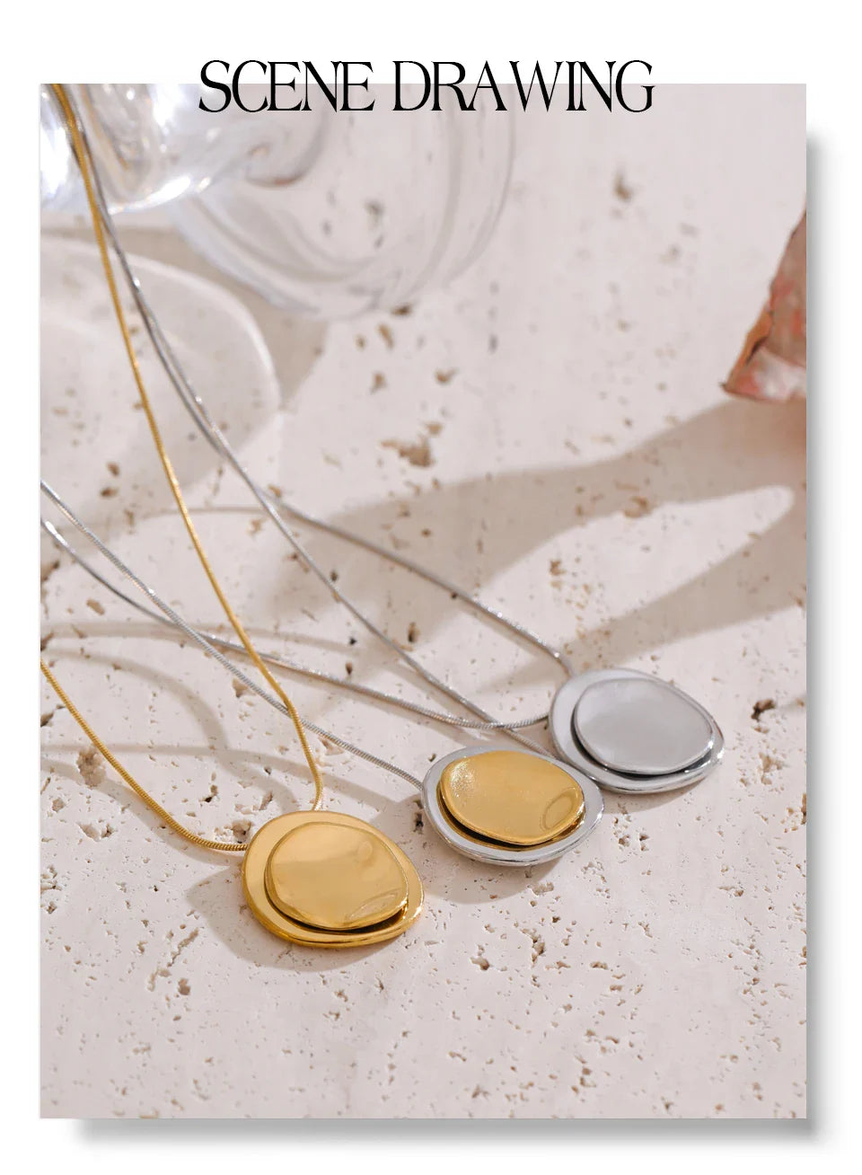 Yhpup Double Round Pendant Fashion Necklace Water Resistant Metal Stainless Steel Daily Waterproof Jewelry Recommend