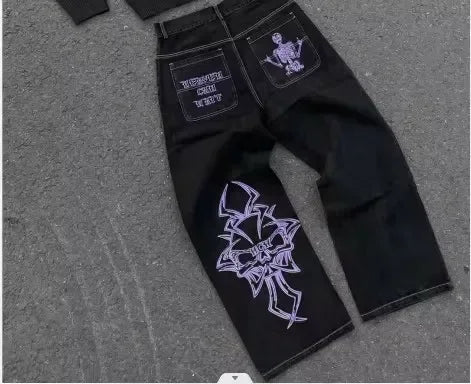 Streetwear Jeans Y2K Harajuku Hip Hop Rock Graphic Print Retro Blue Baggy Jeans