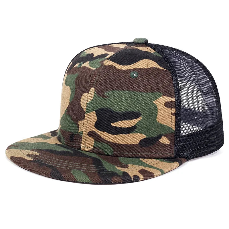 Fashion Men Baseball Cap Blank Mesh Camouflage Solid Color Hip Hop Hat Outdoor Sports Visor Snapback Hats Trucker Caps