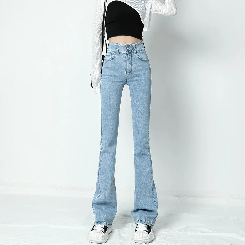 Flared Jeans Women Hip Lift High Waist Stretch Denim