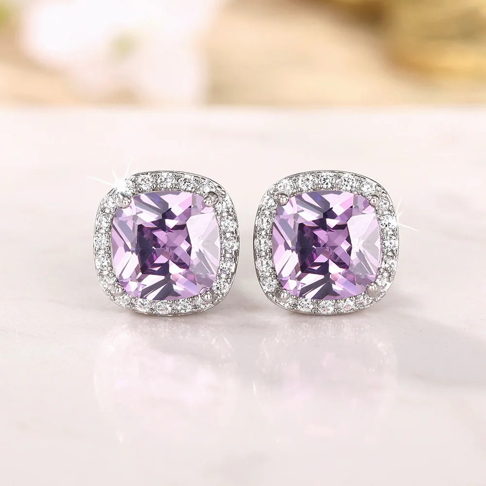 Ne'w Bright White/Yellow/Pink CZ Stud Earrings for Women Fashion Contracted Jewelry High Quality Wedding Engagement
