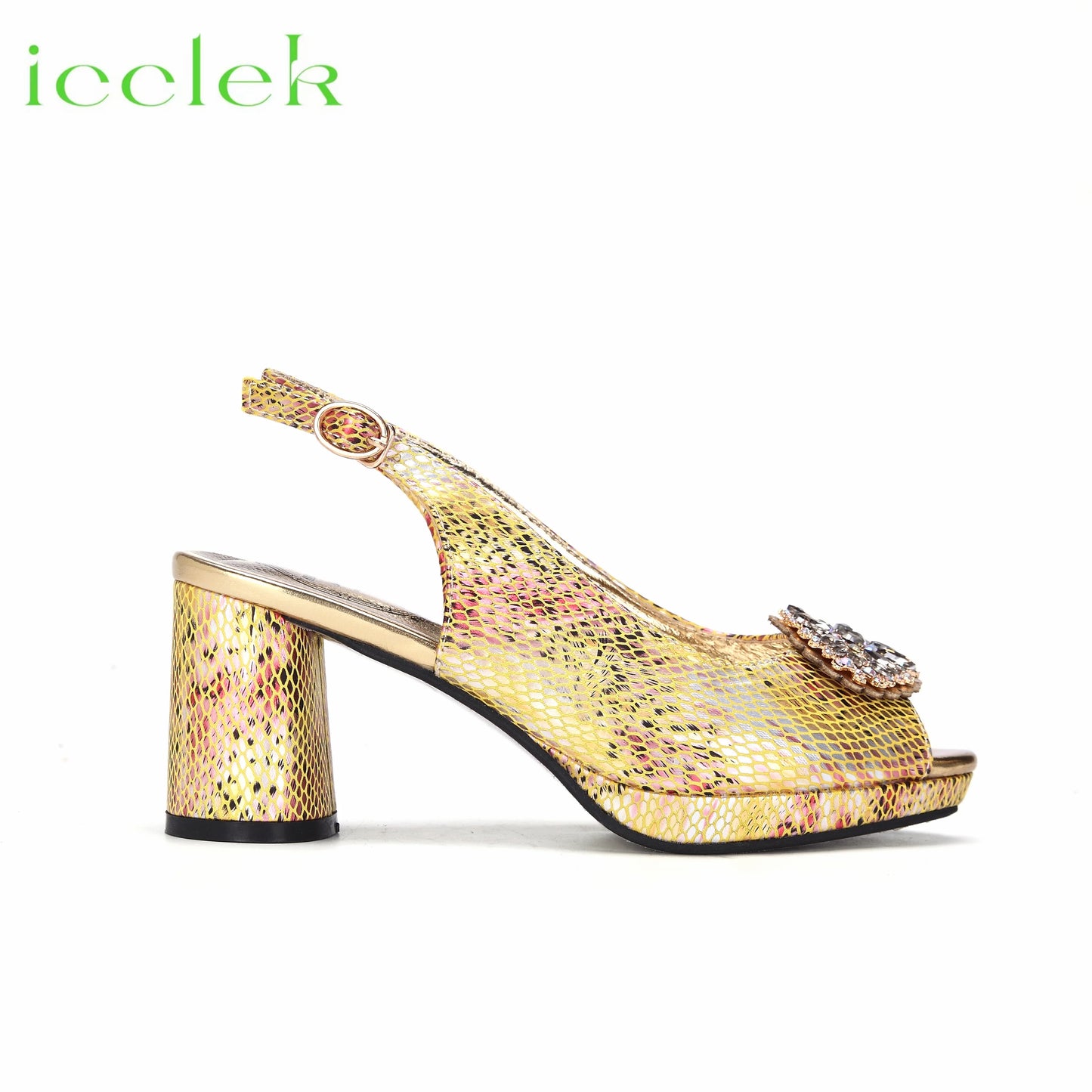 Hot Selling Summer New Style Ladies Snake Patterrn Design Shoes Matching Bag Set in Gold Color For Nigerian Party Women