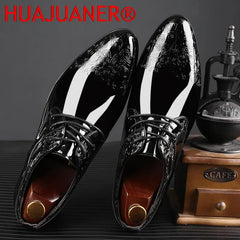 Casual Business Shoes for Men Dress Shoes Lace Up Formal Black Patent Leather