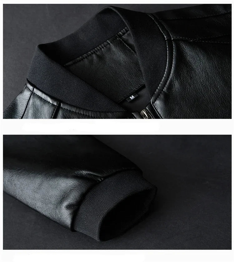 Men Black Biker PU Leather Coat Korean Fashion Men Pu Leather Jacket