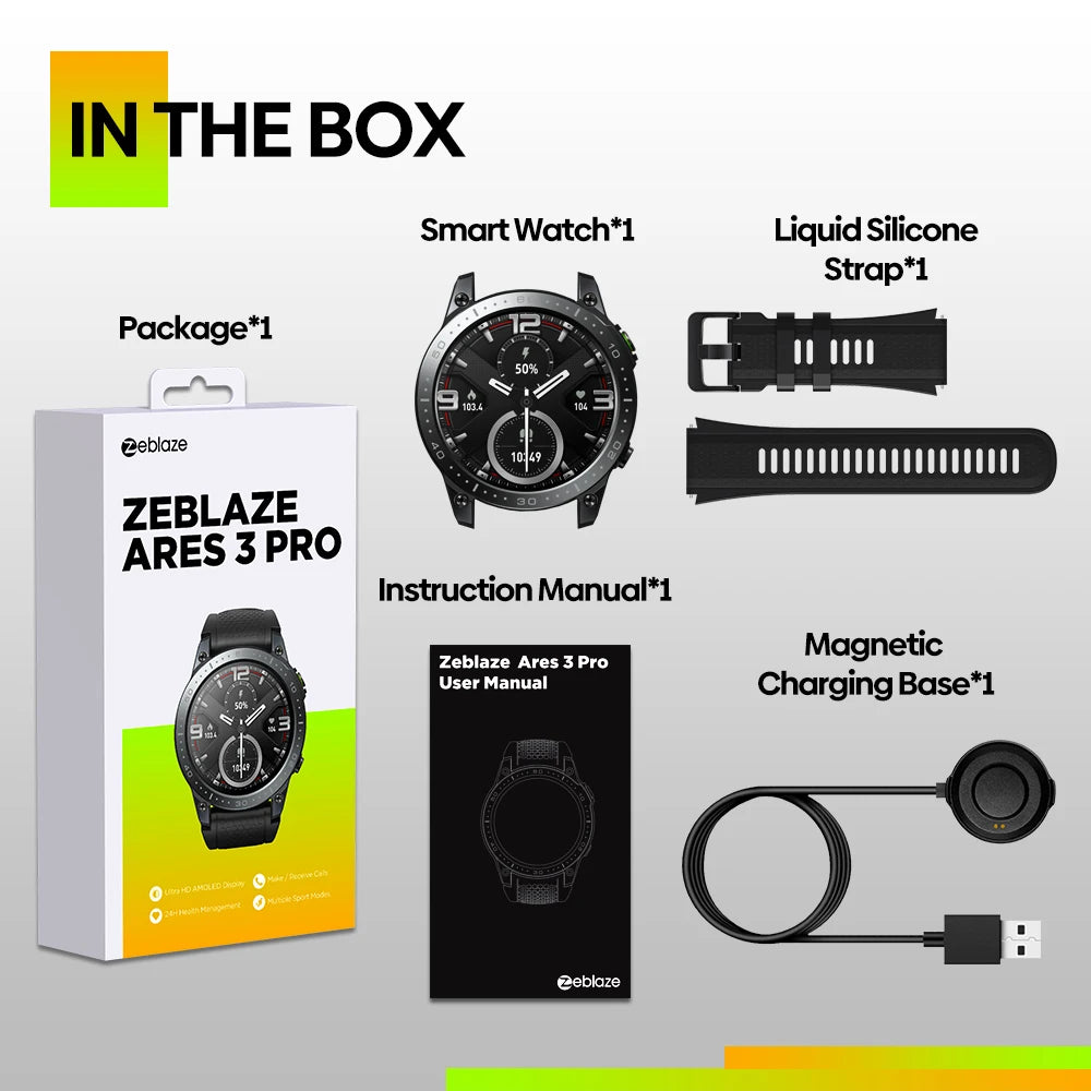 Zeblaze Ares 3 Pro Smart Watch Ultra HD AMOLED Display Voice Calling 100+ Sports Modes 24H Health Monitor Smartwatch