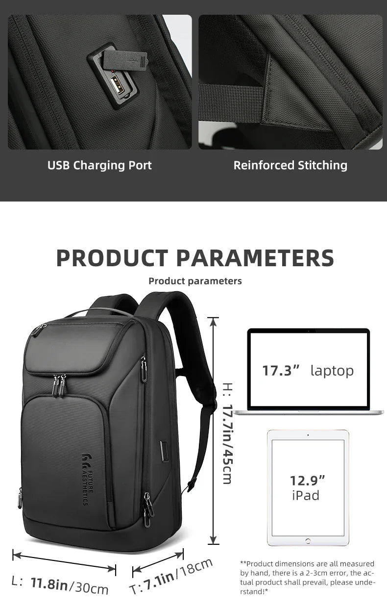 Heroic Knight Business Backpack for Men Waterproof Travel 17.3" Laptop Backpack  High Capacity Multifunctional Pack USB Charging