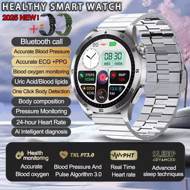 GUHUAVMI NEW Fashion Health Expert Laser iagnosis Smart Watch Men ECG+PPG Three highs  Blood Pressure Heart Rate HD Call Watches