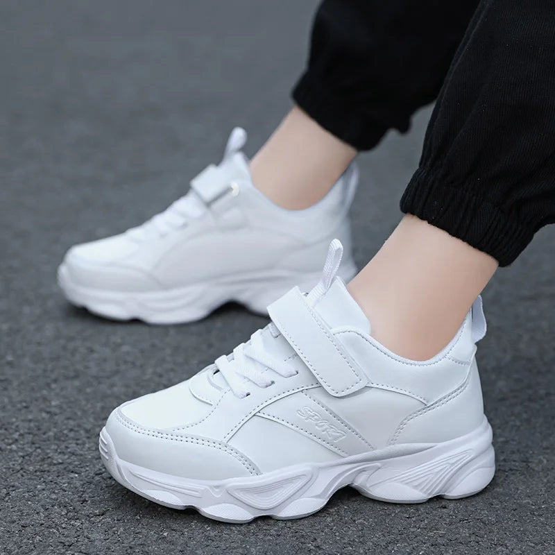 Children Shoes Kids Casual Sneakers Black Pu Leather Sports Shoes for Boy