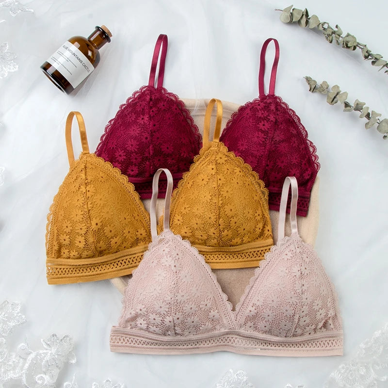 Women Lace Lingerie Sets Female No Steel Ring Bra Backless Underwear