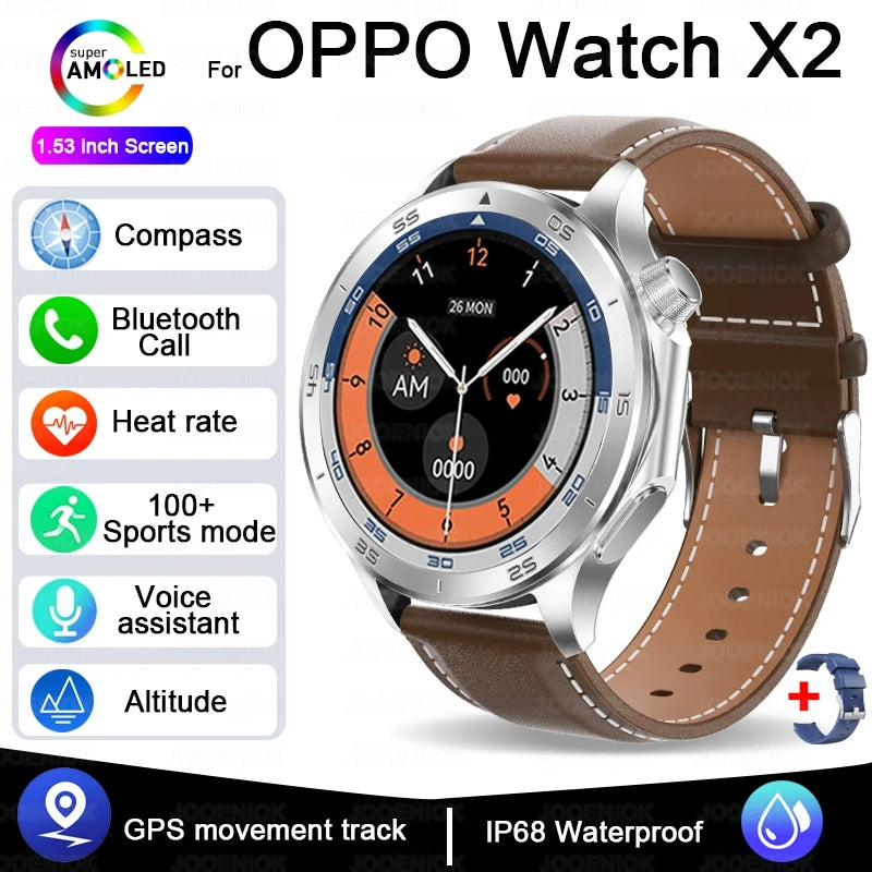 For OPPO Watch X Smart Watch Men High-end Business Men Bluetooth Call IP68 Waterproof Fitness Tracker Smartwatch Man 2025 New
