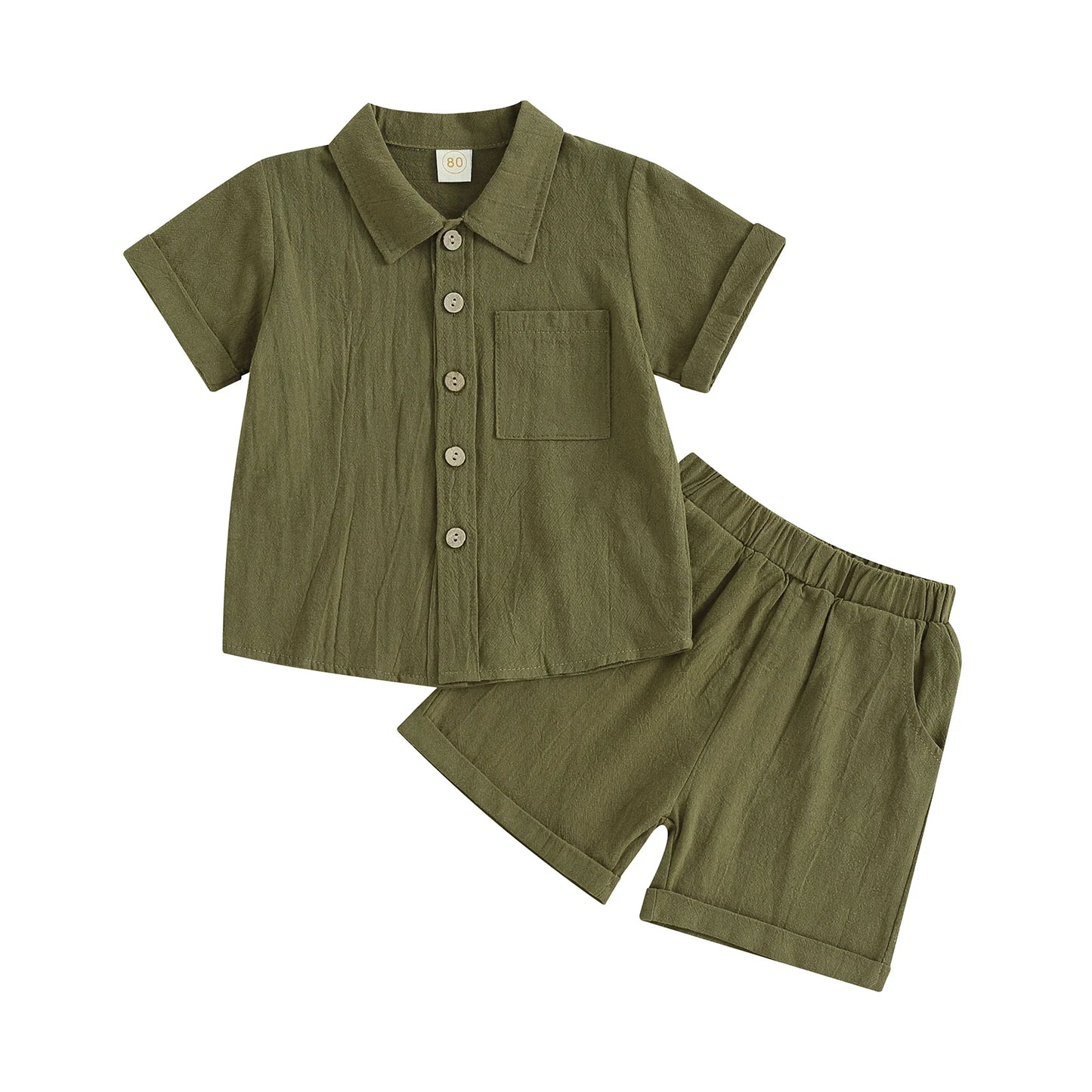 Fashion New Summer Toddler Boy Clothes Set Kids Cotton Linen Outfits Solid Color Short Sleeve Button Down Shirt Tops Shorts Suit