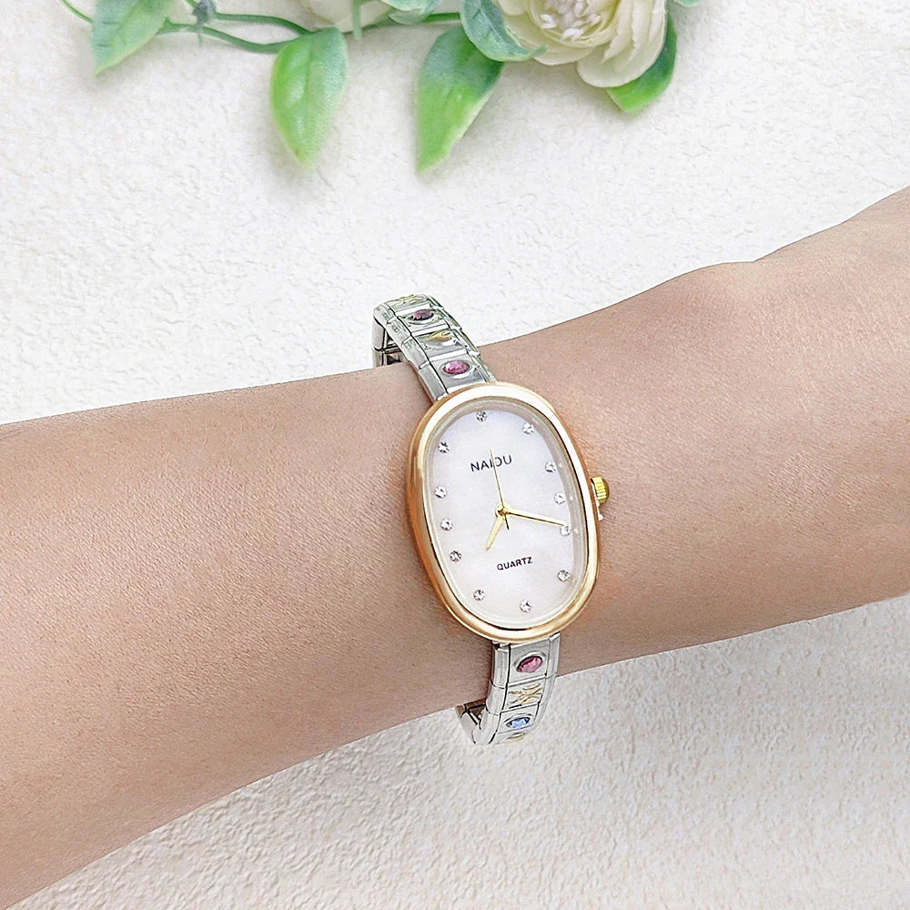 URING Fashion New Niche Watch Female Style Female Student Ellipse Quartz Watch Stainless Steel Strap Width 9mm Everyday Gifts
