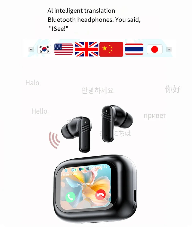 Bluetooth V5.4 headphones AI translation OWS LCD touch screen sports wireless high-definition stereo long-life headphones