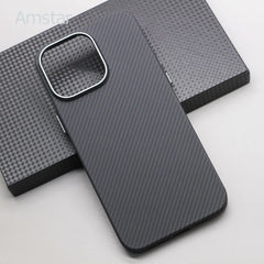 Amstar Magnetic 600D Carbon Fiber Case for iPhone 15 Pro Max 15 Pro Metal Button Aramid Fiber Cover Support Magsafe Charging