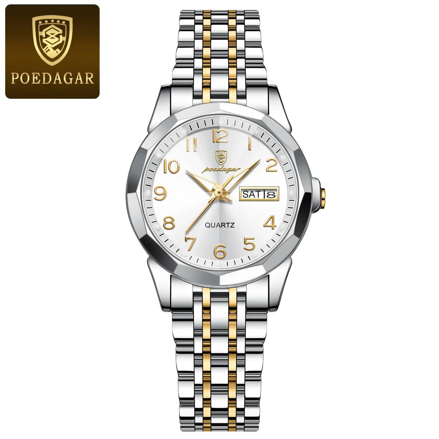 POEDAGAR Fashion Ladies Watch Waterproof Luminous Date Week Watch for Woman High Quality Stainless Steel Women's Quartz Watches
