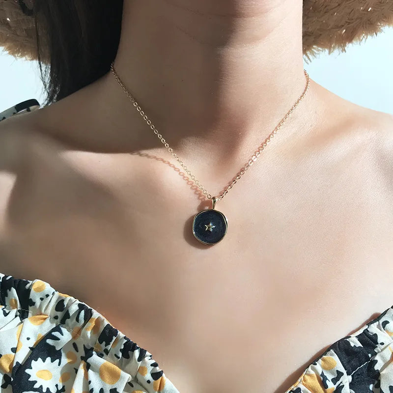 Colorful Moon Star Lightning Pendant Necklaces For Women Girls Enamel Fashion