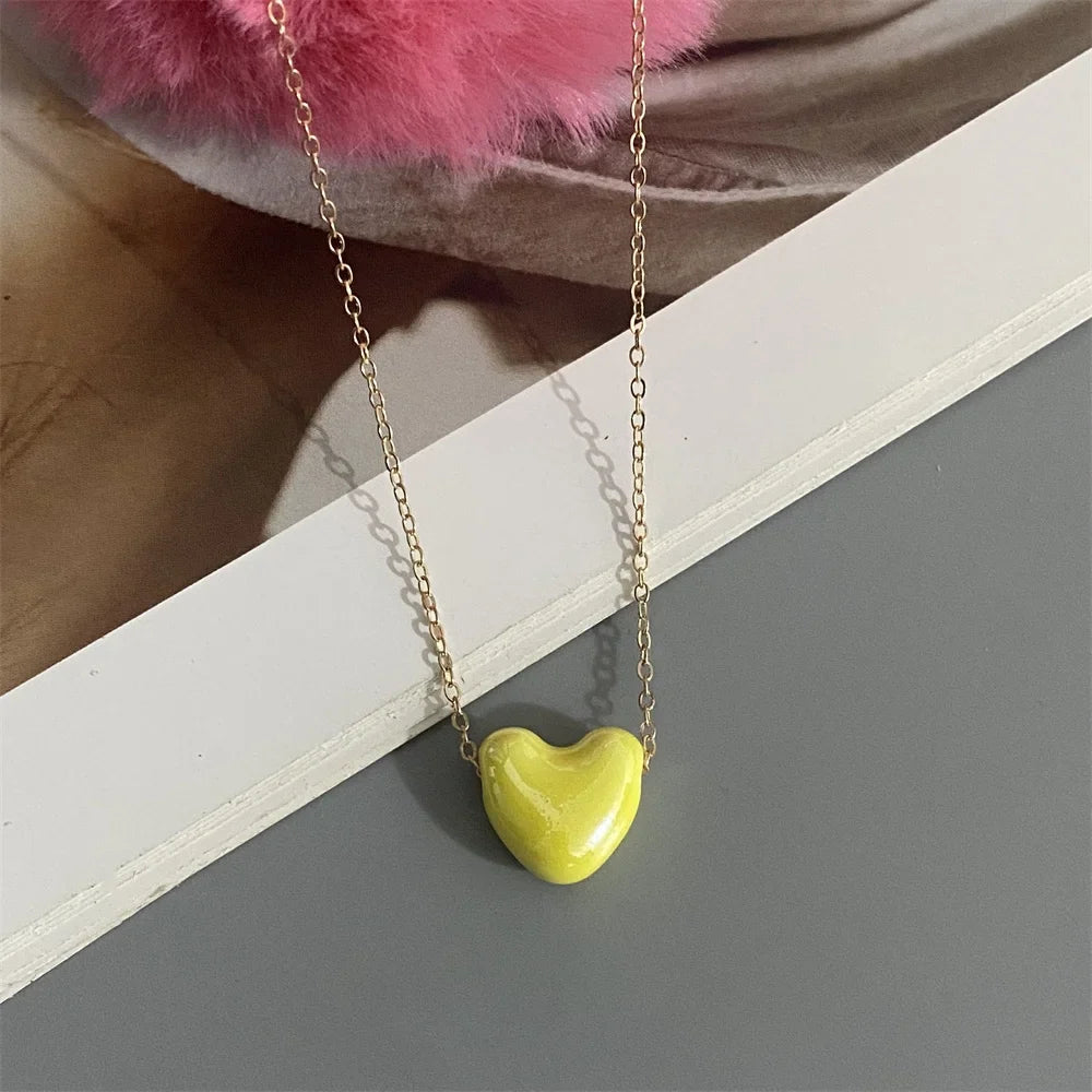 1 PC Fashion Love Heart Choker Necklace Various Color Gift Necklace Golden Color Link Chain Neck Jewelry