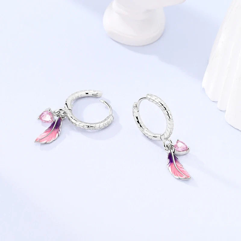 Earrings For Womens 925 Silver Color Pink Rainbow Horse Bear Bee Double Hoop Earrings Fine Engagement Anniversary Jewelry Gifts