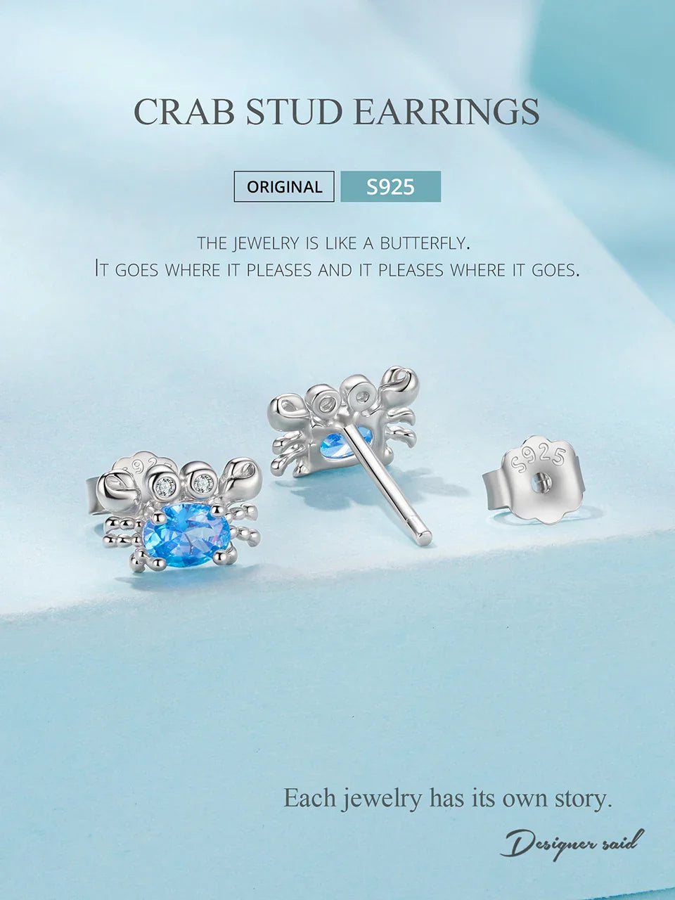WOSTU 925 Sterling Silver Animals Cute Paws Rainbow Stud Earrings For Women Heart Oval Flower Zircon Crab Ear Studs Jewelry Gift