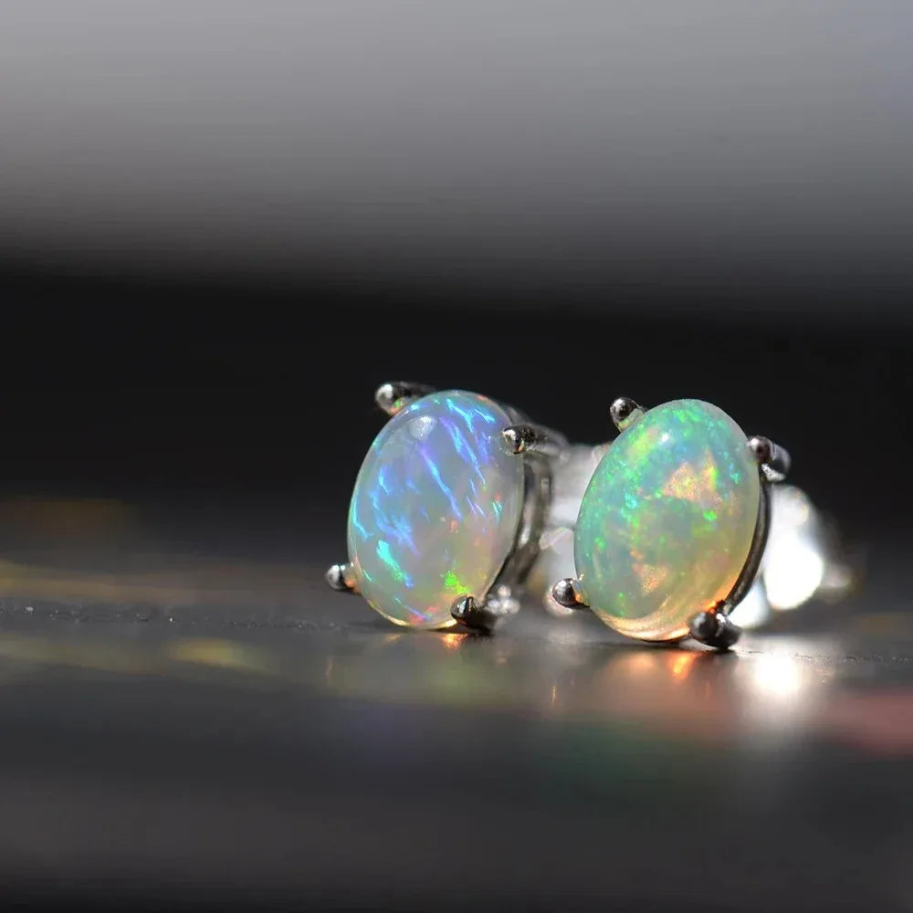 ITSMOS Natural Stone Opal Earrings Silver Post Lucky Hope Elf Studs Earring Lover Colorful Jewerly for Women Gift  High Quality