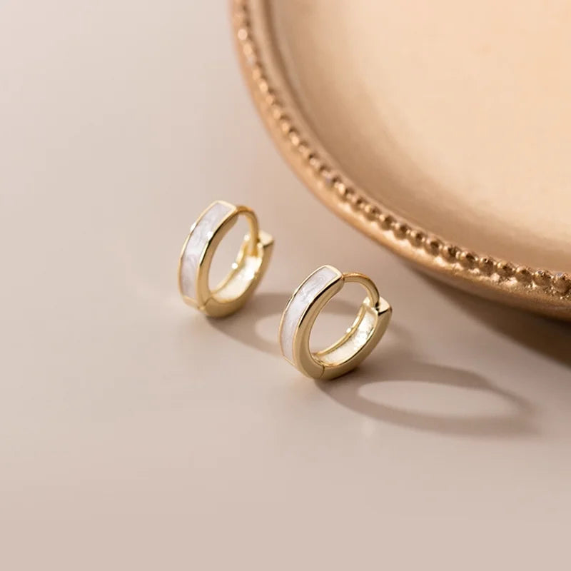 WANTME 925 Sterling Silver Fashion Simple White Enamel Huggies Ear Hoop Earrings for Women Classic Gothic Punk Men Loop Jewelry