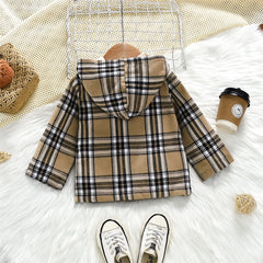 Spring And Autumn Baby Jacket Boys' Checkered Hooded Fashion Windbreaker Kids' Versatile Outwear Casual Coat