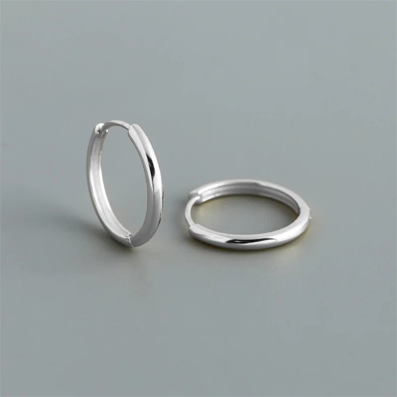 WANTME 925 Sterling Silver Simple Matte Bohemian Round Ear Buckle for Women Punk Unisex Rock Hoop Earring Jewelry Accessories