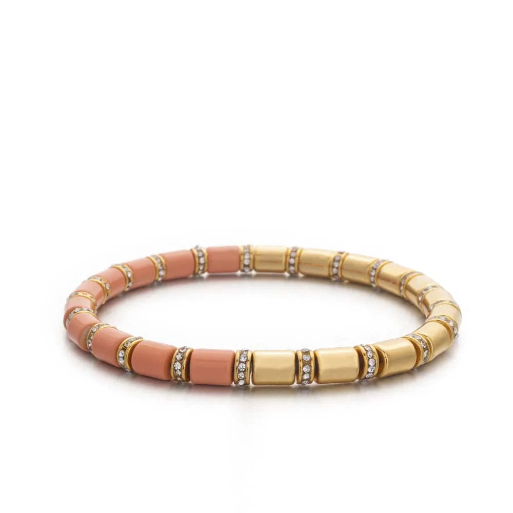 2023 New Design Paved Diamond Enamel Bracelets Colorful Beads Arrow Shape Elastic Bangle For Women Boho Stretch Jewelry